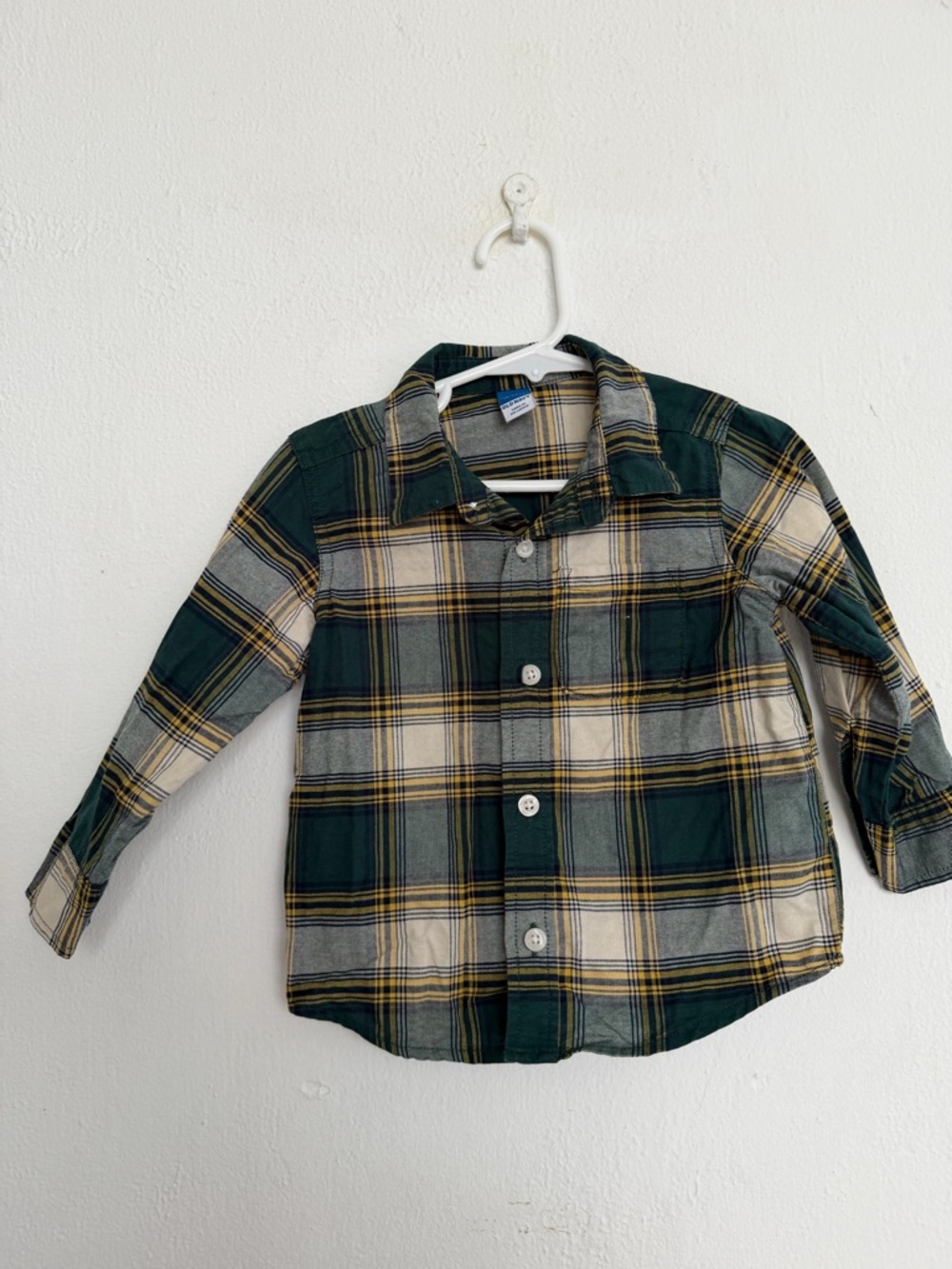 Old Navy Green, Cream & Yellow Plaid Button-Front Shirt for a handsome baby boy